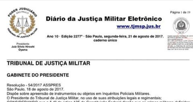 Resolução do Tribunal de Justiça Militar de São Paulo Sobre Crimes Dolosos Contra a Vida